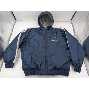 Vintage NFL Game‎ Day Dallas Cowboys Nylon Puffer Coat Hood Jacket Men's Large